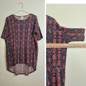 Lularoe Irma Tunic Top Women's Size XS Multi Arrow Print Dolman Sleeve O…